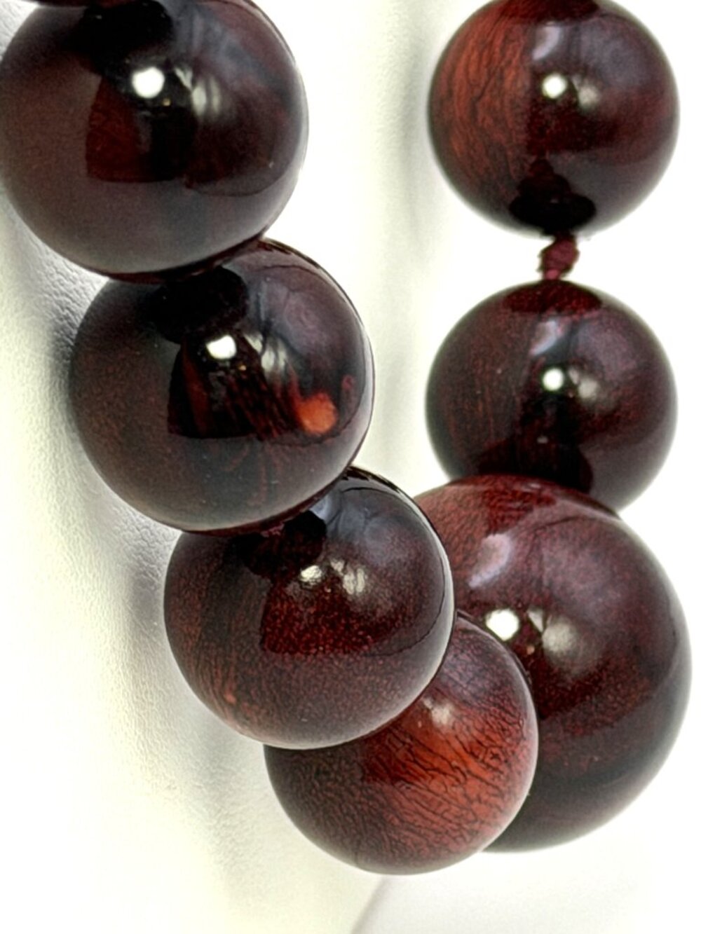 Vintage Red Hardwood Bead Necklace Knotted Graduated Polished 30” 125g